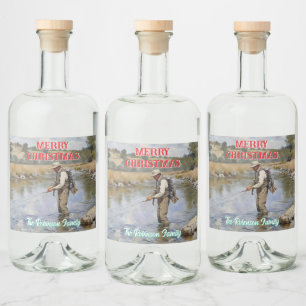 Personalise Fly Fishing Merry Christmas Liquor Bottle Label