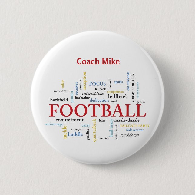 Personalise, Football Coach Thank You in Words 6 Cm Round Badge (Front)