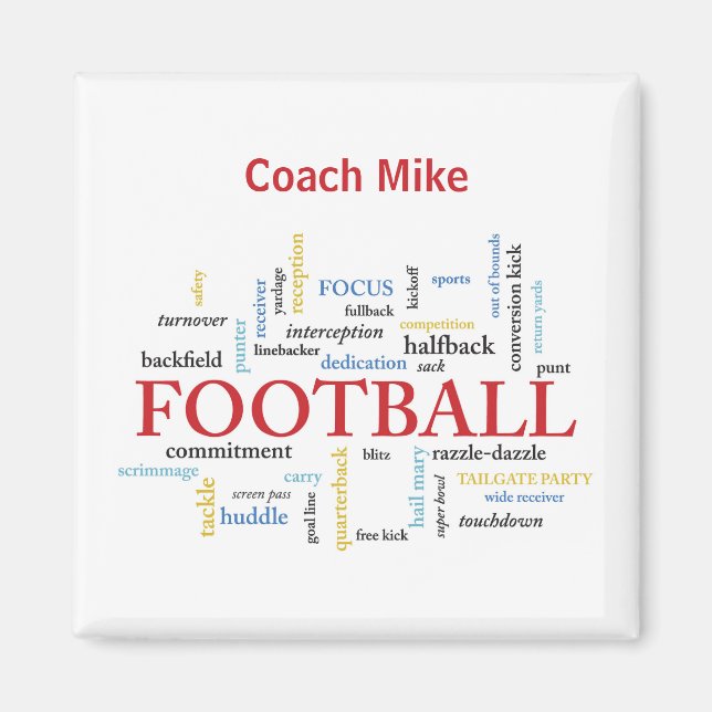 Personalise, Football Coach Thank You in Words Magnet (Front)
