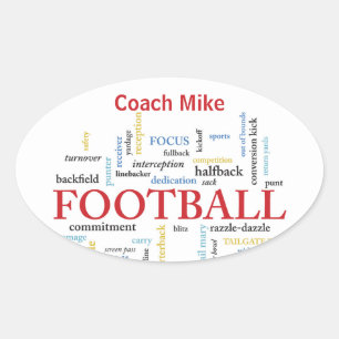 Personalise, Football Coach Thank You in Words Oval Sticker