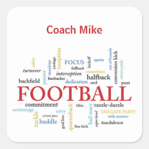 Personalise, Football Coach Thank You in Words Square Sticker