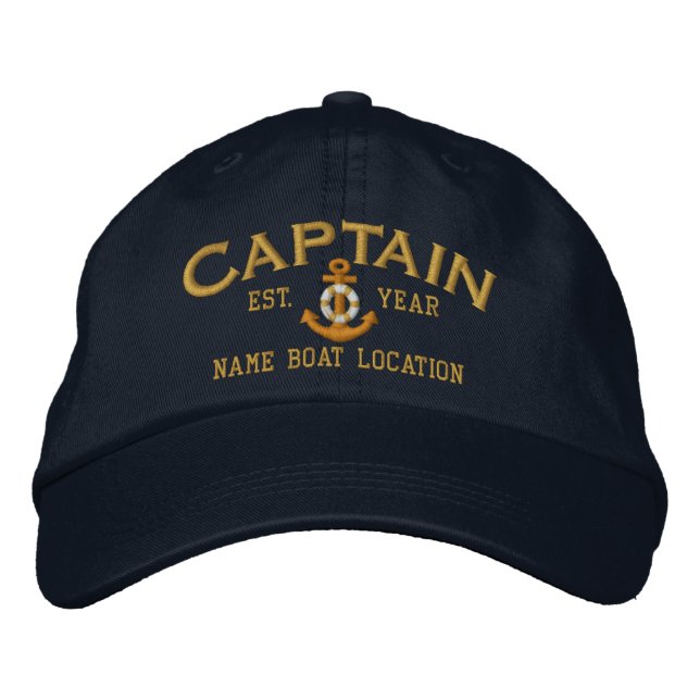Personalise for Year Name Captain LifeSaver Anchor Embroidered Hat (Front)