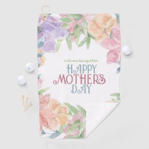 Personalise Four Flowers Watercolor Mother's Day Golf Towel