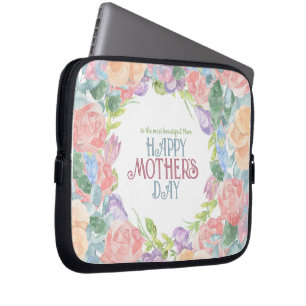 Personalise Four Flowers Watercolor Mother's Day Laptop Sleeve
