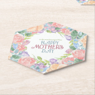 Personalise Four Flowers Watercolor Mother's Day Paper Coaster