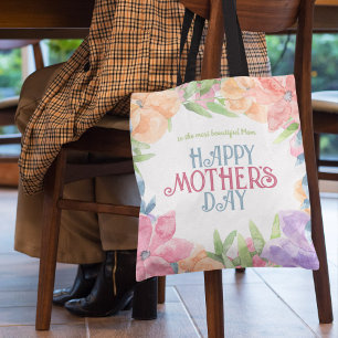 Personalise Four Flowers Watercolor Mother's Day Tote Bag
