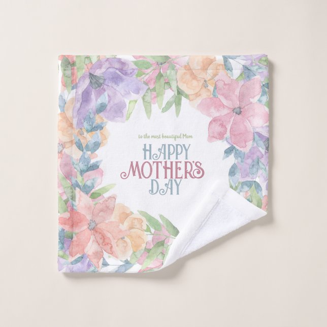 Personalise Four Flowers Watercolor Mother's Day  Wash Cloth (Wash Cloth)