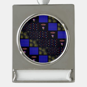 Personalise Fourth of July Patchwork Pattern Silver Plated Banner Ornament