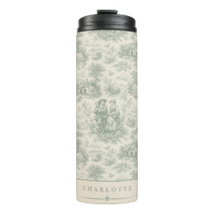 Personalise French Countryside Toile in Sage Green Thermal Tumbler