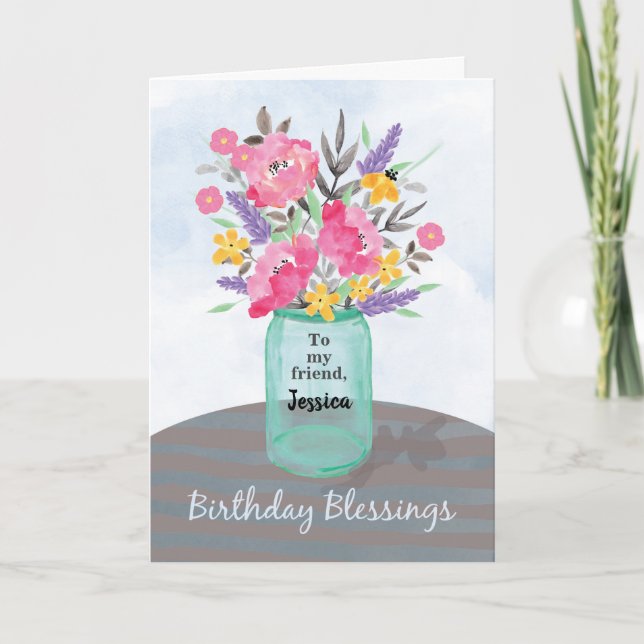 Personalise Friend Name Birthday Blessings Jar Card (Front)