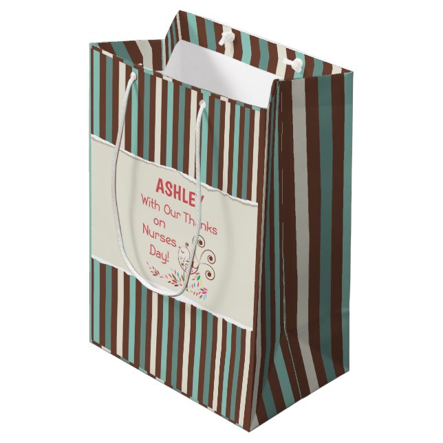 Personalise, From Group, Happy Nurses Day, Bird Medium Gift Bag (Front Angled)