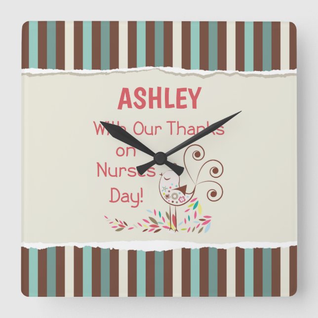 Personalise, From Group, Happy Nurses Day, Bird Square Wall Clock (Front)