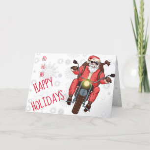 Personalise Fun Motorcycle Biker Santa Custom Holiday Card