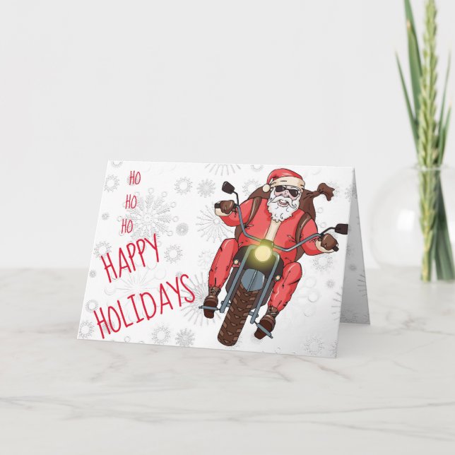 Personalise Fun Motorcycle Biker Santa Custom Holiday Card (Front)