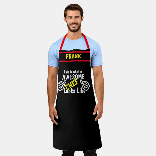 Personalise Funny Awesome Chef #fatherday Mens Apron (Worn)
