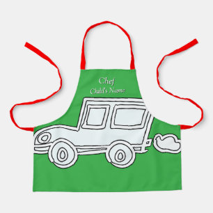 Personalise Funny Car Kids Green Craft     Apron
