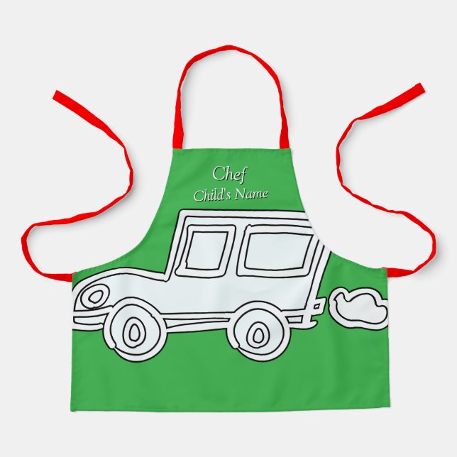 Personalise Funny Car Kids Green Craft     Apron (Front)