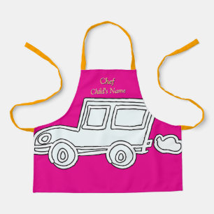 Personalise Funny Car Kids Hot Pink Craft       Apron
