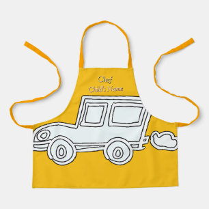 Personalise Funny Car Kids Yellow Craft      Apron