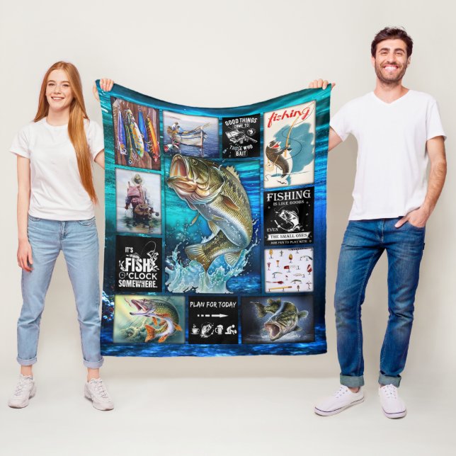 Personalise Funny Fisherman's Fishing Lover Gift Fleece Blanket (In Situ)