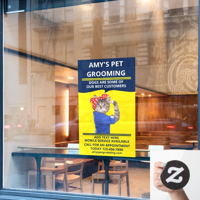 Personalise Funny Pet Grooming/Salon Shop Front Window Cling (Cafe Window)