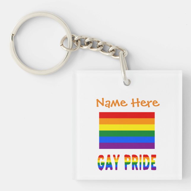 Personalise Gay Pride LGBTQ Rainbow Flag Acrylic  Key Ring (Front)