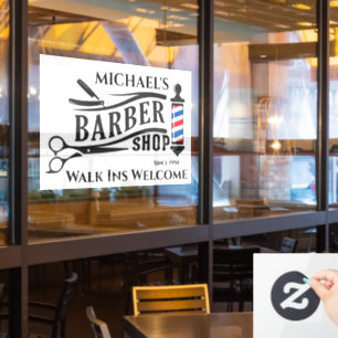 Personalise Generic Barber Shop Pole Business Window Cling