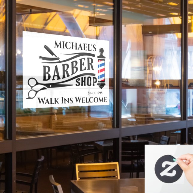 Personalise Generic Barber Shop Pole Business  Window Cling (Restaurant Window)