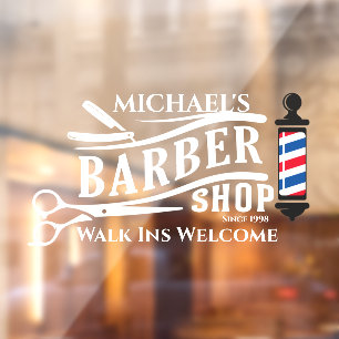 Personalise Generic Barber Shop Pole Business   Window Cling