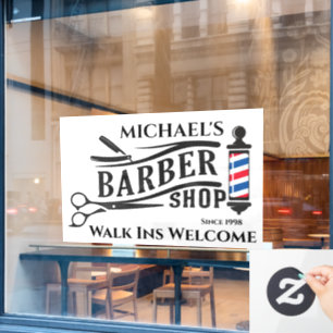 Personalise Generic Barber Shop Pole Business  Window Cling