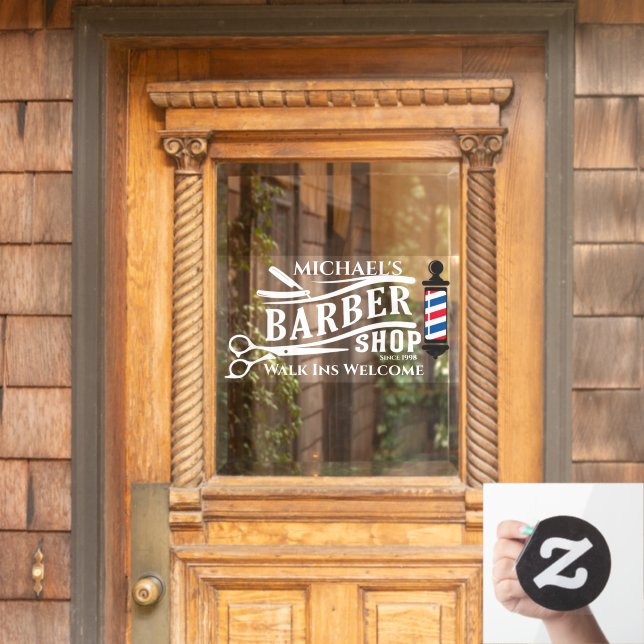 Personalise Generic Barber Shop Pole Business Window Cling (Home Door)