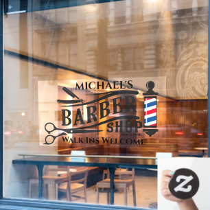 Personalise Generic Barber Shop Pole Business  Window Cling