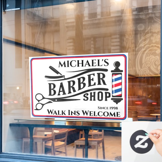 Personalise Generic Barber Shop Pole Business  Window Cling (Cafe Window)