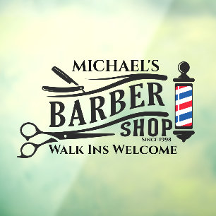 Personalise Generic Barber Shop Pole Business Window Cling