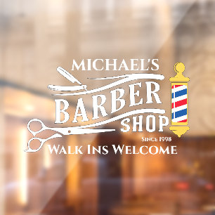 Personalise Generic Barber Shop Pole Business  Window Cling