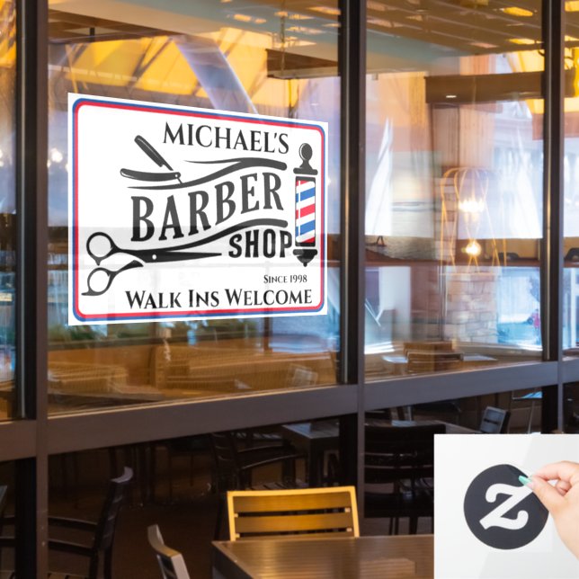 Personalise Generic Barber Shop Pole Business  Window Cling (Restaurant Window)