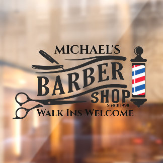 Personalise Generic Barber Shop Pole Business  Window Cling