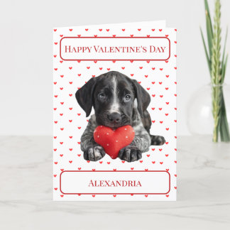 Personalise German Pointer Puppy Valentine Card