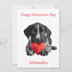 Personalise German Pointer Puppy Valentine  Holiday Card