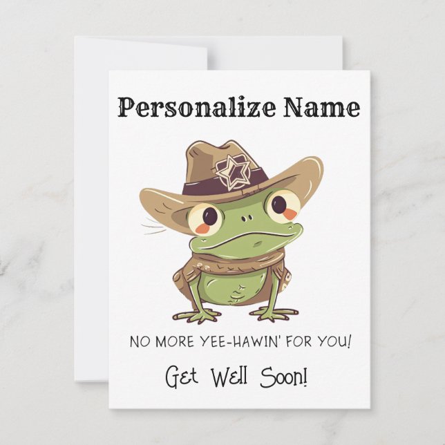 Personalise Get Well Cowboy Frog Western Yee Haw  Card (Front)
