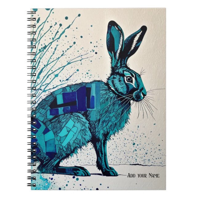 PERSONALISE GIFT - Abstract Blue Hare | Notebook  (Front)