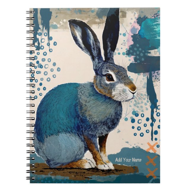 PERSONALISE GIFT - Blue Art Hare | Notebook  (Front)