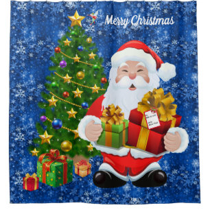 Personalise Gift Tag Santa and Christmas Tree Show Shower Curtain