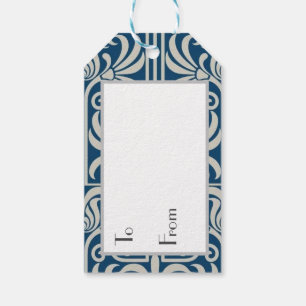 Personalise Gift Tags - Blue Art Nouveau Design