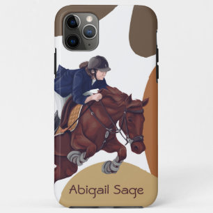 Personalise Girl and Horse Jumping Abstract Bkg iPhone 11 Pro Max Case