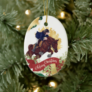 Personalise Girl and Horse Jumping Christmas Ceramic Tree Decoration