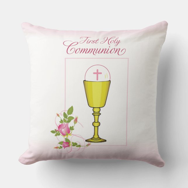 Personalise Girl Name Pink First Holy Communion Cushion (Front)