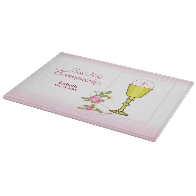 Personalise Girl Name Pink First Holy Communion Cutting Board (Corner)