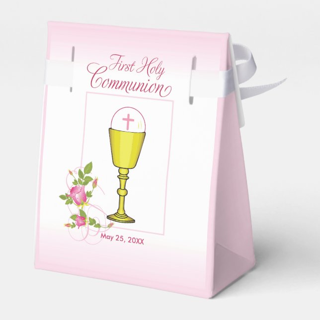 Personalise Girl Name Pink First Holy Communion Favour Box (Back Side)