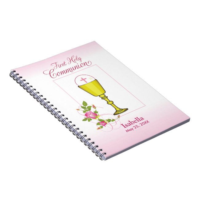 Personalise Girl Name Pink First Holy Communion Notebook (Right Side)